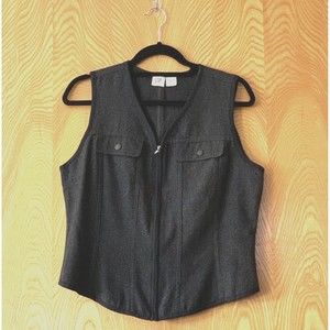 GAP Women's Size Large Vest Sleeveless Dark Grey Recycled Wool Blend Full Zip